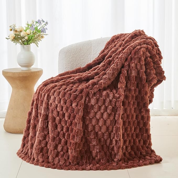 NEWCOSPLAY Super Soft Throw Blanket Coffee Premium Silky Flannel Fleece 3D Clouds Stylish Jacquard Lightweight Bed Blanket All Season Use 350GSM (Coffee, Throw(50"x60"))-Ruum Studio Home
