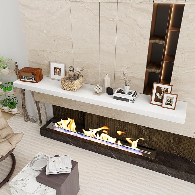 Fun Memories 72 Inch Floating Shelf, 12 Inch Deep Wall Shelf for Fireplace Mantel, Deep Storage Shelves for Home & Office, Wall Shelves with Invisible Bracket, White, Set of 1-Ruum Studio Home
