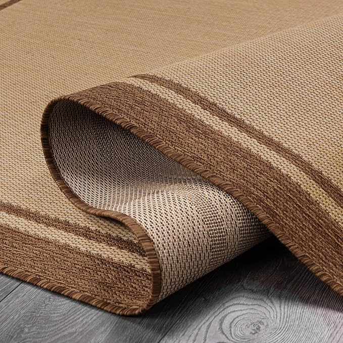 CAMILSON Outdoor Rug 8x10 Bordered Natural Brown Modern Area Rugs for Indoor and Outdoor Patios, Kitchen and Hallway Mats, Washable Porch Deck Outside Carpet (Border Jute, 8 x 10)-Ruum Studio Home