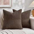 Fancy Homi 2 Packs Dark Brown Decorative Throw Pillow Covers 18x18 Inch for Living Room Couch Bed Sofa, Rustic Farmhouse Boho Home Decor, Soft Corss Corduroy Patchwork Textured Cushion Case 45x45 cm-Ruum Studio Home