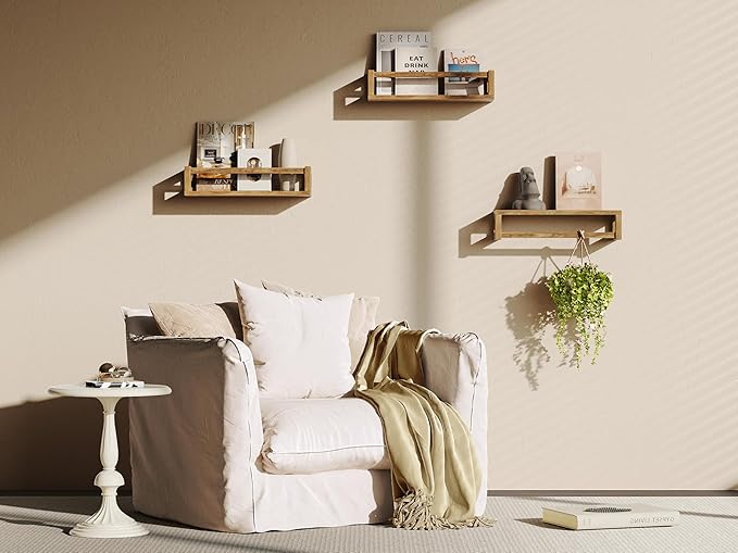 Upgraded Thick Floating Shelves - Multi-Use Wall-Mounted Bookshelves for Kids and Nursery, Ideal for Books, Toys, Spice Rack, Decor - Walnut Brown-Ruum Studio Home
