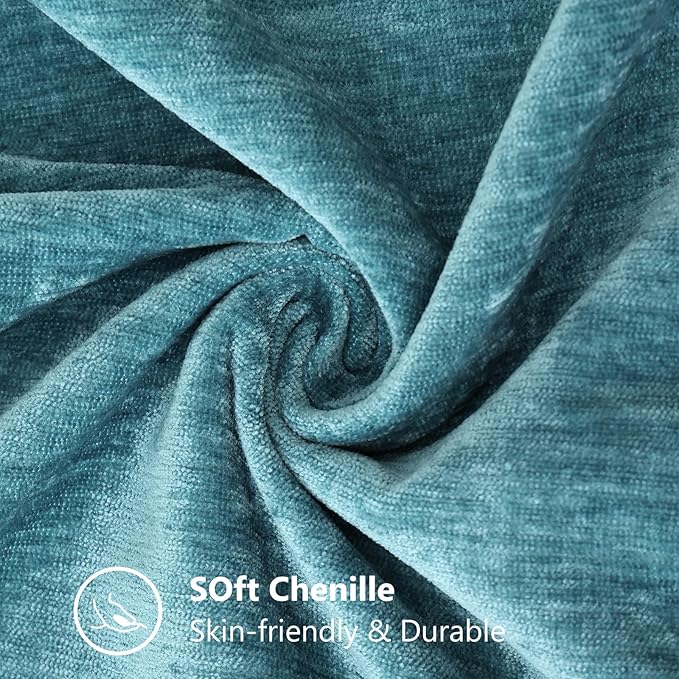 decorUhome Chenille Soft Throw Pillow Covers 20x20 Set of 2, Farmhouse Velvet Neutral Decorative Euro Pillow Covers with Stitched Edge for Couch Sofa Bed Home Decor, Teal-Ruum Studio Home