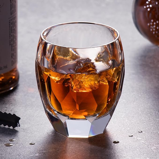 KAMMAK Crystal Whiskey Glasses Set of 2, Luxury 7.44oz Old Fashioned Glasses Stemless, Handcrafted Cocktail Glasses, Hand Blown Scotch Cup for Women, Men Gift for Bourbon Barware, Home Bar-Ruum Studio Home
