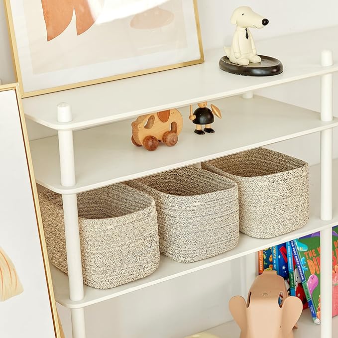 Small Cotton Rope Storage Basket Set of 3-11"x7"x7" Perfect Woven Baskets for Storage, Ideal Storage Baskets for Organizing Toys, Towels, and More - Baskets for Shelves and Home Decor（Beige）-Ruum Studio Home
