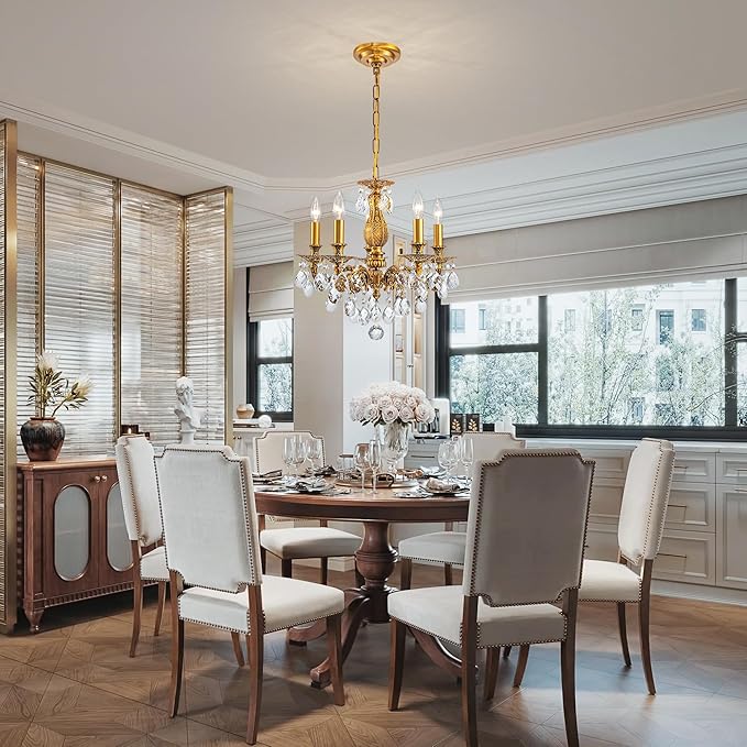 French K9 Crystal Maria Theresa Chandeliers, Luxury Vintage Pendant Light Fixture for Dining Room, Living Room, D18.3*H21~68 inch (Adjustable), Clear Crystal & Antique Bronze Finish Frame-Ruum Studio Home