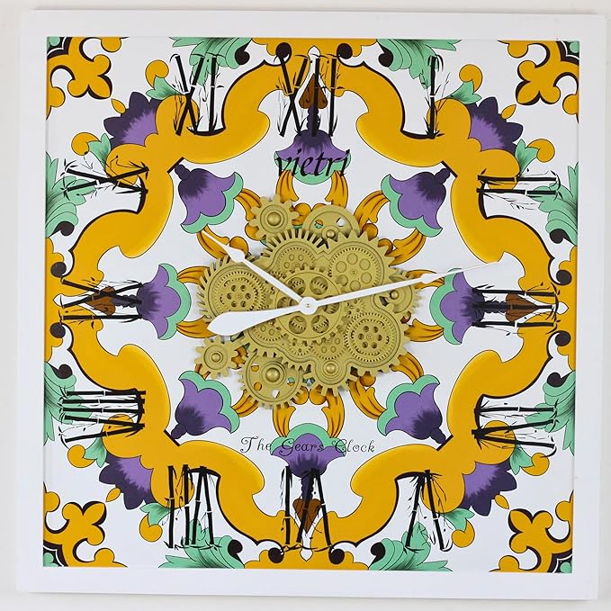 The Gears Clock Wall Clock Italy Collection with Moving Gears (Vietri, 36 inch Square)-Ruum Studio Home