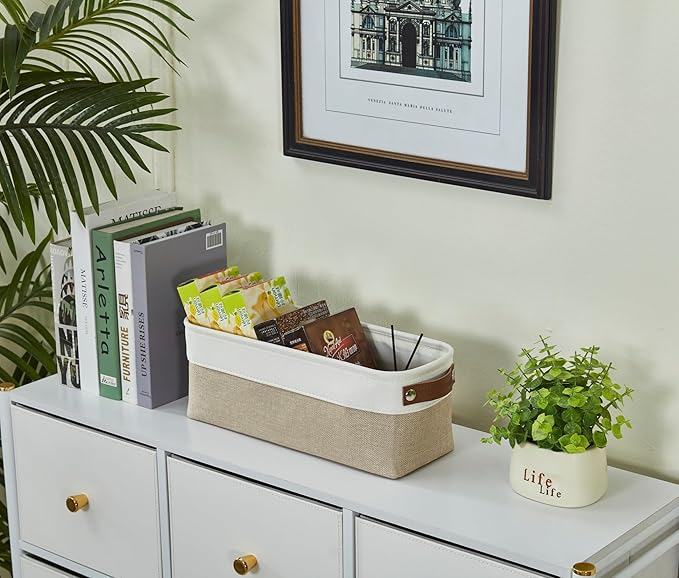 DECOMOMO Narrow Storage Bins Small Baskets for Organizing Bathroom, Toilet Tank, Towel Storage, Entryway, Gifts (Beige and White - Set of 4)-Ruum Studio Home
