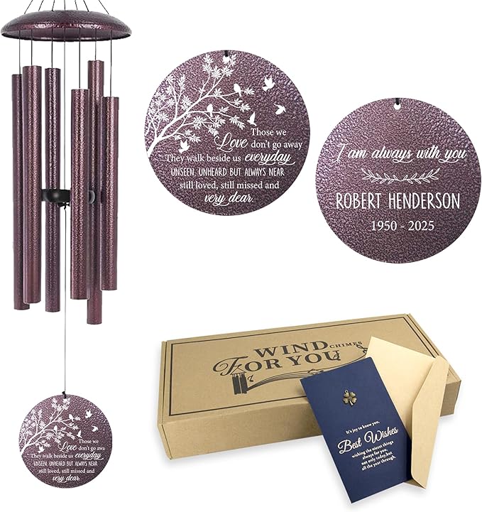 ASTARIN 36" Deep Tone Personalized Wind Chime Memorial, Tree of Life Custom Sympathy Gifts for Loss of Mom/Dad, Bird Remembrance Wind Chimes for Grieving Funeral Condolences(Produced in USA)-Ruum Studio Home