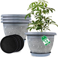 14 Inch Large Planter Pot for Plants Indoor Outdoor, 4 Pack Plastic Flower Pots with Drainage Hole & Tray, Modern Decorative Garden Pot with Saucer, Plant Container for House-Ruum Studio Home