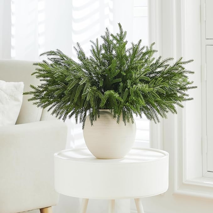 WeGuard 16 Pcs Real Touch Artificial Norfolk Pine Branches, 18 Inches Faux Cedar Pine Stem Fake Christmas Greenery Picks for Vase DIY Garland Wreath Christmas Decor Home Decor-Ruum Studio Home