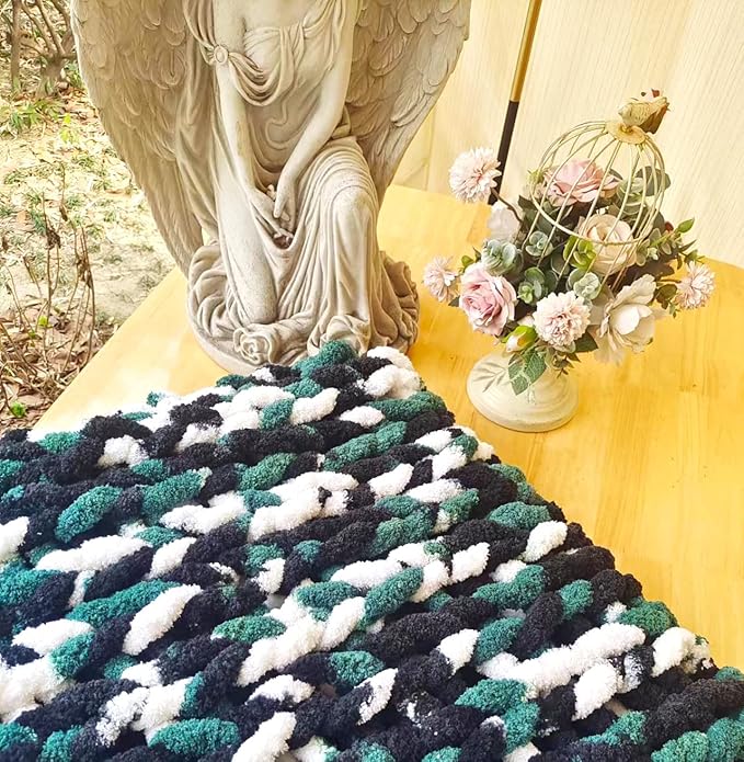 DDL&HEXI Chunky Chenille Blanket 100% Hand Knit with Jumbo Chenille Yarn (50"x60") Super Soft Large Throw Bed Blanket for Couch, Sofa, Home Decor - Machine Washable (06)-Ruum Studio Home