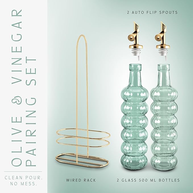 COOK WITH COLOR Glass Olive Oil Bottle Dispenser - 2 Pack- 17oz Oil and Vinegar Cruet - Olive Oil Carafe Decanter for Kitchen-Ruum Studio Home