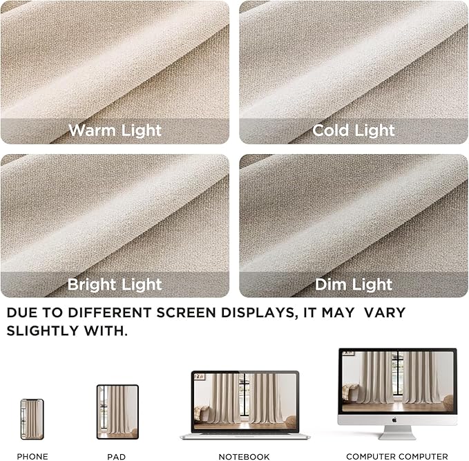 Joydeco Faux Linen Curtains 72 Inch Length 2 Panels Set, Light Filtering Curtains for Bedroom, 52 Inches Wide Living Room Drapes with Rod Pockets (52x72 inch, Birch)-Ruum Studio Home