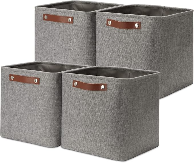 DULLEMELO Square Storage Cubes Baskets for Gifts Empty, 11 inch Cube Stroage Bins Linen Closet Organizers and Storage Baskets for Toy Nursery Shelves Bedroom Storage(4 Pack - 11" Grey)-Ruum Studio Home