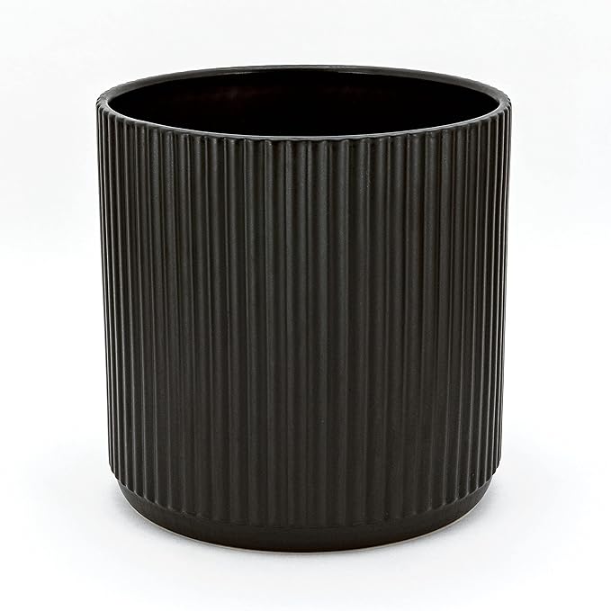 Amazon Basics Fluted Ceramic Round Planter, 10-inch, Black-Ruum Studio Home
