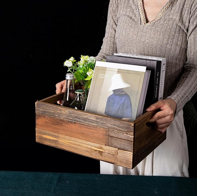 TIMRIS Set of 3 Rustic Distressed Wood Nesting Crates, Farmhouse Decorative Wooden Storage Boxes, Vintage Reclaimed Wood Baskets for Display (Natural)-Ruum Studio Home