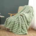 Cozy Bliss Faux Fur Throw Blanket for Couch, Cozy Warm Plush Striped Blanket for Sofa Bedroom Living Room, 50 * 60 Inches Sage Green-Ruum Studio Home