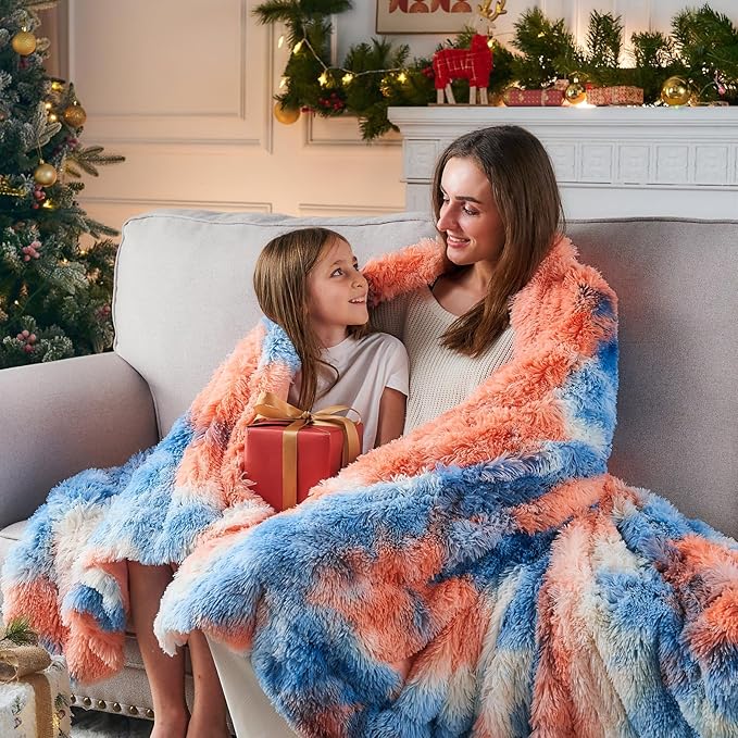 GONAAP Fuzzy Faux Fur Throw Blanket Twin Size Tie-dye Sunset Super Soft Cozy Plush Fuzzy Shaggy Blanket for Couch Sofa Bed (Tie-dye Sunset, Twin(60"x80"))-Ruum Studio Home
