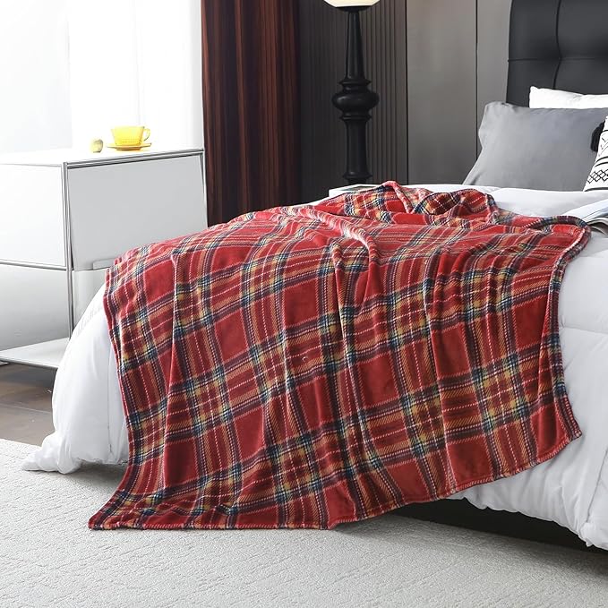 MERRYLIFE Dark Red Plaid Throw Blanket Decorative Fleece Throw | Ultra-Plush Colorful | Couch Blanket Travel Lap | Home Gift Use(50" 60",Dark Red Plaid)-Ruum Studio Home
