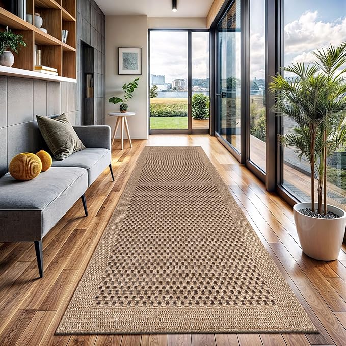 CAMILSON Indoor and Outdoor Runner Rug Natural Sisal Boho Woven Design Easy-Cleaning Non Shedding Fiber Living Room Bedroom Garden Patio and Kitchen Washable Outside Carpet Alfombras (2x7)-Ruum Studio Home