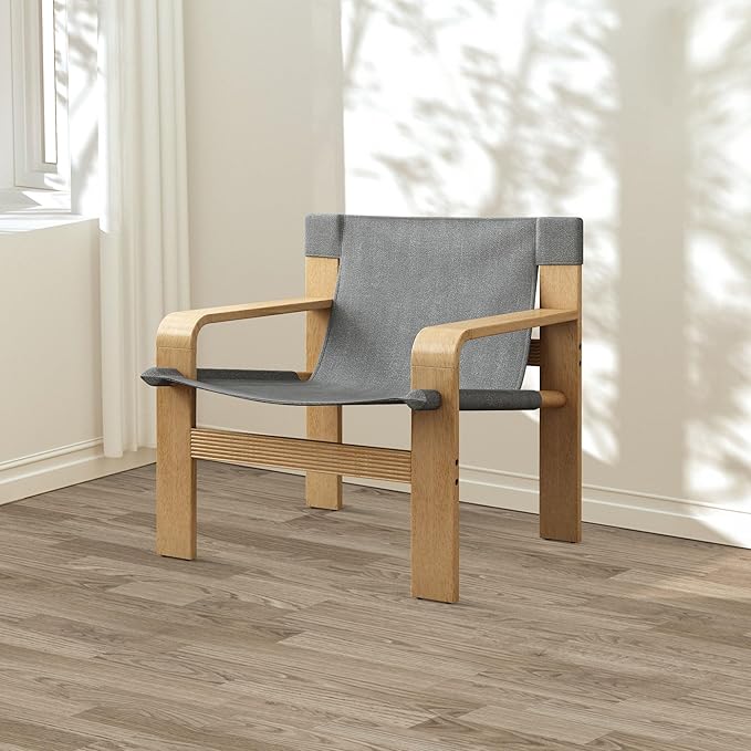 Mid-Century Accent Chair with Wide Armrest & Solid Wood Frame, Detachable and Washable Armchair, Modern Living Room Reading Chairs for Bedroom Sunroom Bedroom Balcony,Light Grey-Ruum Studio Home
