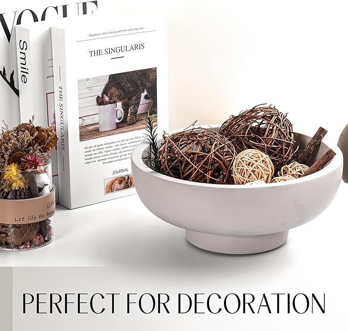 Large Decorative Bowl for Home Decor – Concrete Fruit Bowl for Kitchen Counter | Key Bowl for Entryway Table | Pedestal Bowl for Modern Decor | Coffee Table Centerpiece-Ruum Studio Home