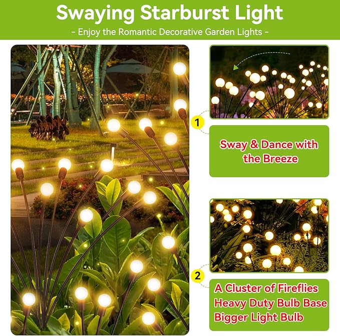 Solar Garden Lights Outdoor Waterproof, 2 Pack 16 LED Swaying Light Firefly Light Outdoor Decor Lights for Garden Gifts for Pathway Party Christmas Decoration, Warm White-Ruum Studio Home