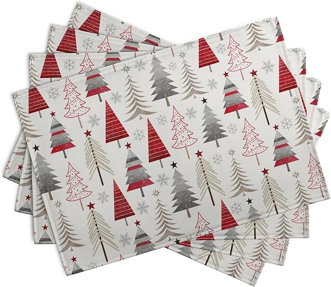 Christmas Tree Placemats Set of 4 Geometric Colorful Xmas Place Mats 12x18 Inch Seasonal Winter Holiday Farmhouse Washable Linen Table Mat for Party Kitchen Dining Decoration-Ruum Studio Home