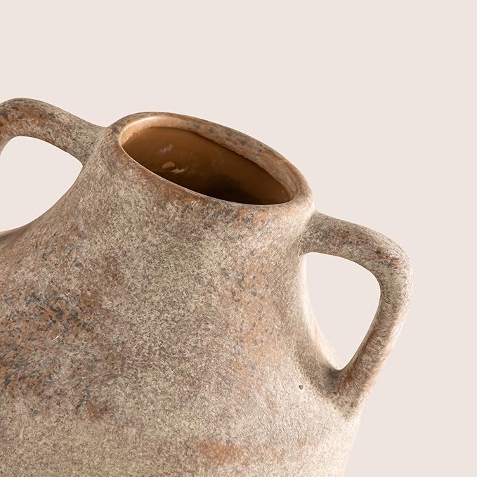 Mitt&Ditt Ceramic Flower Vase with Handles, 8 inch Tall Off-White Vase, Decorative Terracotta Vases, Farmhouse Rustic Pottery Vases for Home Decor, Living Room, Table-Ruum Studio Home