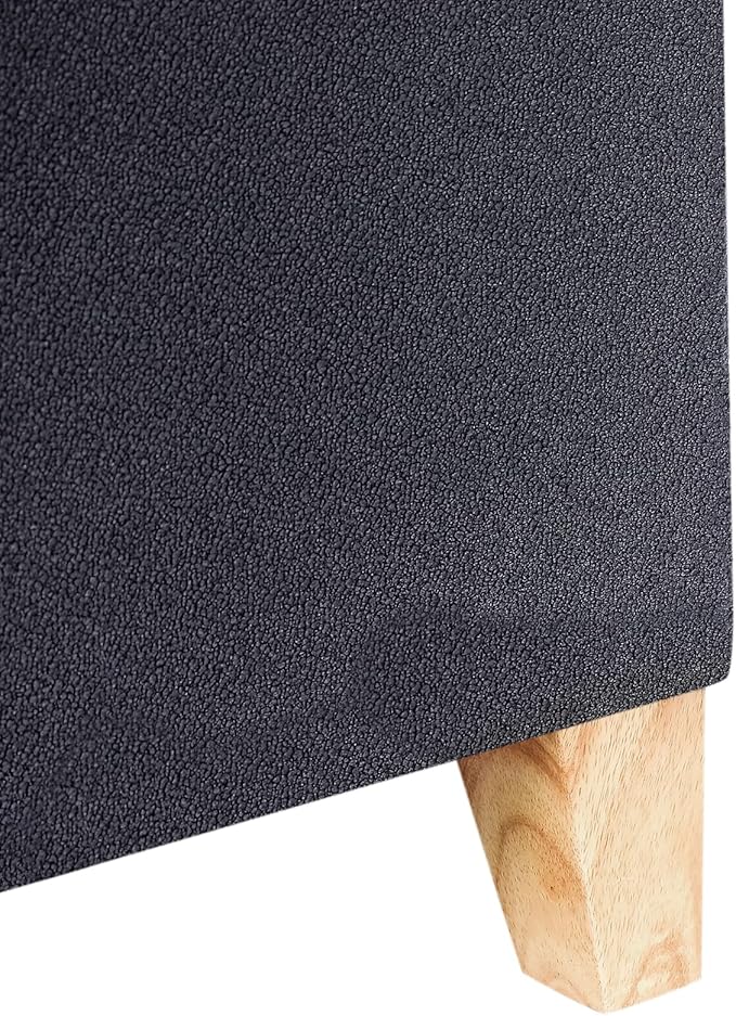 Adeco Fabric Storage Ottoman Bench with Solid Wood Legs, 17.7" Square Dark Grey Cotton Linen Cube Foot Stool, Upholstered Button Tufted Vanity Chair with Hinged Lid for Living Room, Bedroom, Dorm-Ruum Studio Home