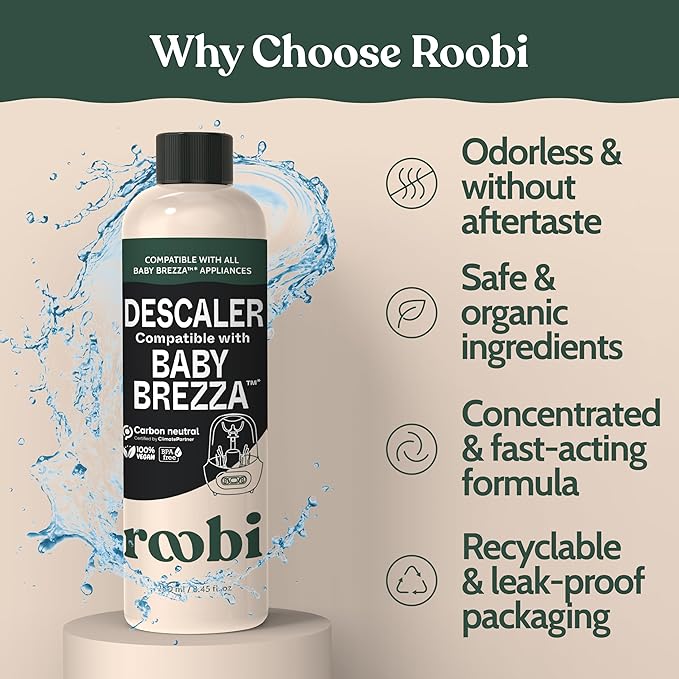 Roobi Descaling Solution Compatible with Baby Brezza. Specially Formulated to Clean & Descale Baby Appliances. Up to 2 Uses per Bottle, 2 Pack. Carbon Neutral.-Ruum Studio Home