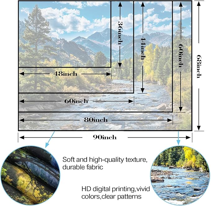 AMM Nature Forest Mountain Tapestry Green Pine Tree Tapestry for Bedroom Aesthetic White Clouds Flowing River Landscape Classroom Tapestries Wall Hanging for Living Room Dorm Office-Ruum Studio Home