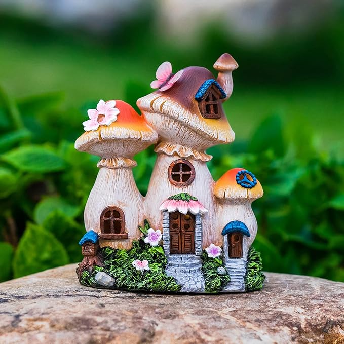 Solar Garden Statue Lights Mushroom Fairy House Figurine, Outdoor Memorial Garden Ornaments Waterproof Decoration for Outside Patio Yard Lawn Decor-Ruum Studio Home