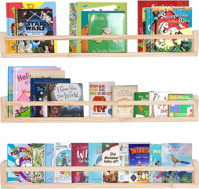 AZSKY Natural Wood Nursery Shelves Floating Wall Book Shelves Nursery Kids Baby Toddler Room Décor 36 in Bookshelf for Toy Picture Display a Set of 3 Same Sizes-Ruum Studio Home