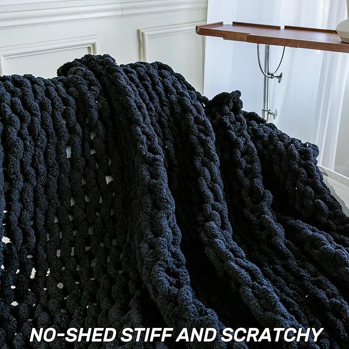 Chunky Knit Blanket - Luxury Soft Cozy 40 * 50 Throw Blanket,100% Woven Blanket Rope Knot Throw Blanket for Couch, Sofa, Home Decor, Gift - Machine Washable（Black）-Ruum Studio Home