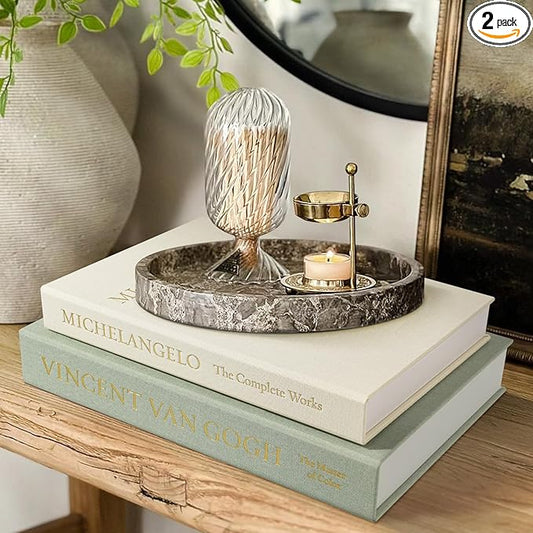 Aesthetic Decorative Books -Set of 2 Minimalist Linen Hardcover Faux/Fake Books for Coffee Table Home Decor Living Room Decoration, Photo Storage or as a Keepsake Box(Sage-beige-artist)-Ruum Studio Home