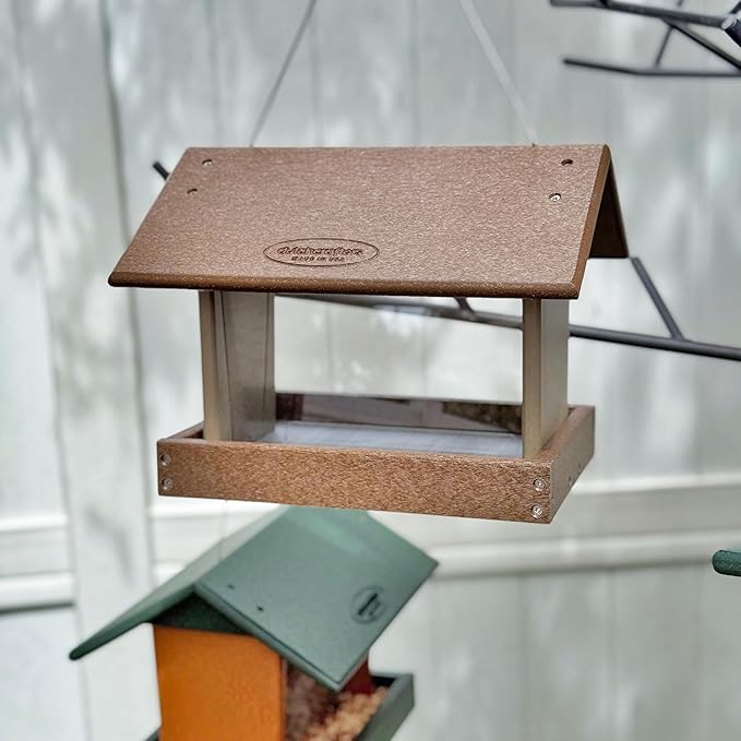 Poly Hanging Hopper Bird Feeder, Large Hanging Bird Feeder for Outside, Outdoors - Amish American Made (Tudor Brown & Weatherwood)-Ruum Studio Home