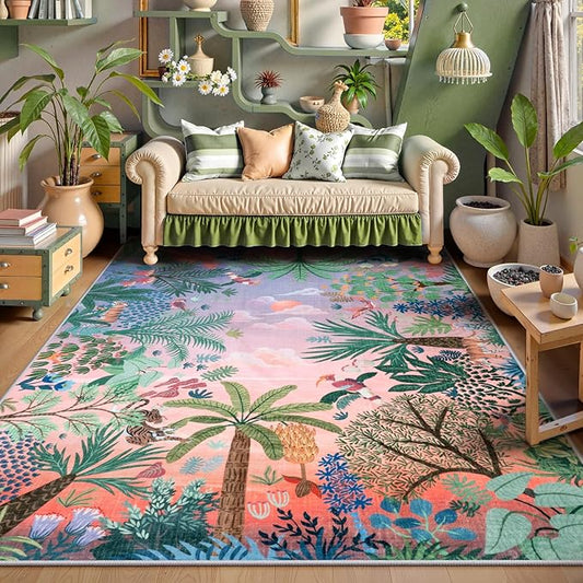 LIVEBOX Jungle Rugs 5x7 Kids Rugs for Bedroom Girls, Soft Lavender Rug for Nursery Baby Room, Non-Slip Girls Bedroom Rug, Machine Washable Purple Modern Dining Room Floor Carpet-Ruum Studio Home