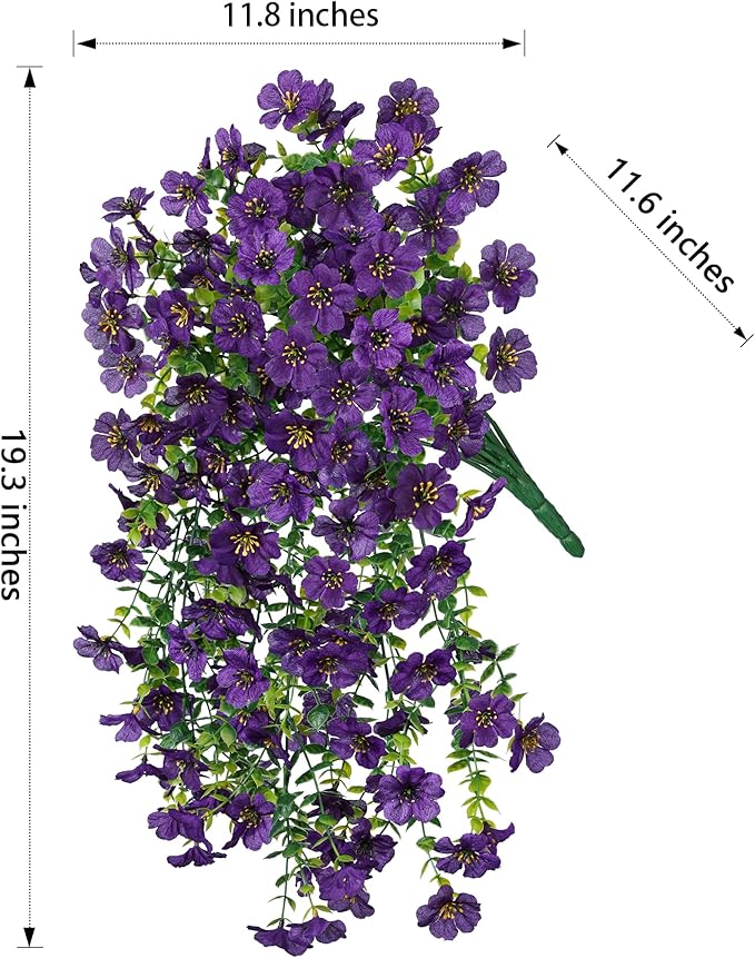 Artificial Faux Hanging Flowers Plants for Spring Outdoor Outside Decoration, 2 PCS Fake Silk Daisy with Eucalyptus UV Resistant Realistic Trailing Vines for Balcony Patio Porch (Dark Purple)-Ruum Studio Home