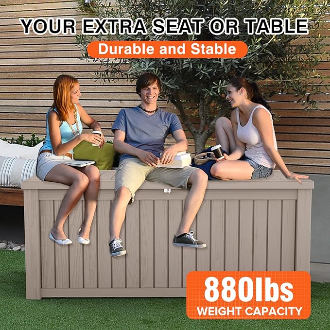 180 Gallon Outdoor Storage Box Waterproof Lockable Resin Deck Box Large, Patio Storage Bin for Pool Accessories Cushion Furniture, Garden Tools, UV-Resistant Outside Delivery Grey-Ruum Studio Home
