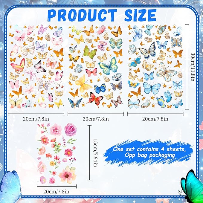 Glow in The Dark Butterfly Flower Wall Decals Glowing Luminous Butterflies Removable Self-Adhesive Wall Stickers for Girls Bedroom Nursery Living Room Decor 4 Sheets (Butterfly 3)-Ruum Studio Home