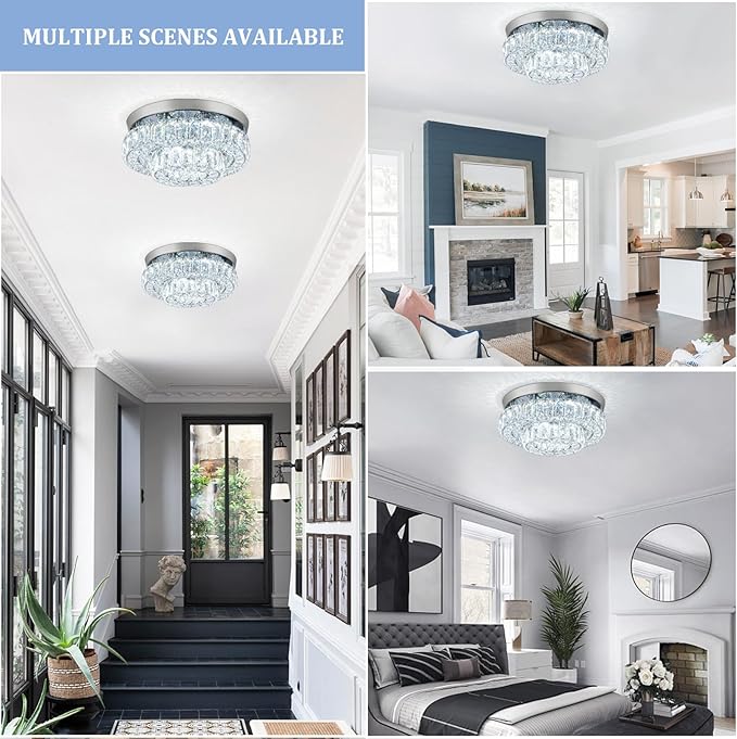 11.8" LED Chandelier 2-Layer Crystal Ceiling Light Fixture with Remote Control Flush Mount Chandelier Light for Hallway Bedroom Living Room Kitchen Foyer(dimmable)-Ruum Studio Home