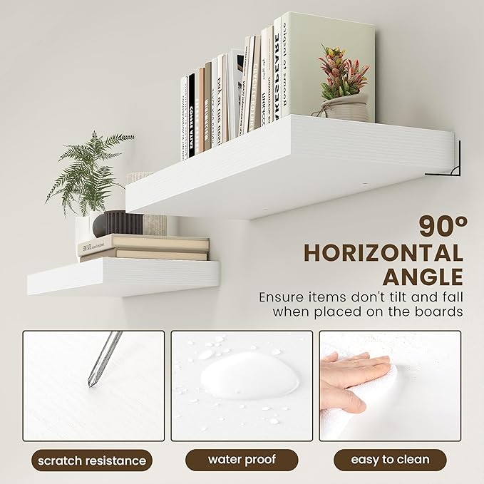 Deep Floating Shelves for Wall | 30 Inch Wide x 12 Inch White Floating Shelves | 30W x 12D Rustic Wood Wide Shelves | Deep Large Shelves for Wall | Bookshelf Laundry Shelf TV Shelf-Ruum Studio Home