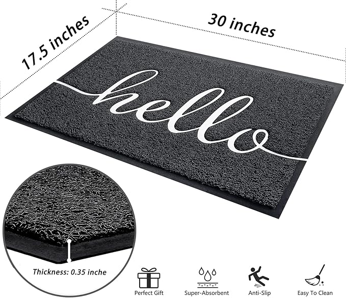 Door Mat, Durable Welcome Mat Low Profile Floor Mat Front Doormat Non Slip Mats Entrance Rectangular Doormat, for Entryway, Patio, High Traffic Areas (30"x17.5",Black)-Ruum Studio Home