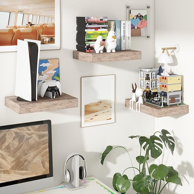Deep Floating Shelves for Wall | 16 Inch Wide x 12 Inch Deep Floating Shelves Set of 2 | Rustic Grey Wood Wide Wall Shelves | Bookshelf Laundry Shelf TV Shelf-Ruum Studio Home