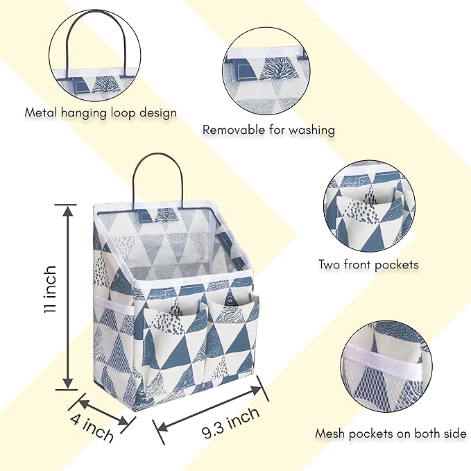 2pcs Small Wall Hanging Organizer Bag, Linen Fabric Door Hanging Storage Basket with Pockets, Waterproof Bin for Kitchen, Bedroom, Office, RV Camper (Triangle)-Ruum Studio Home