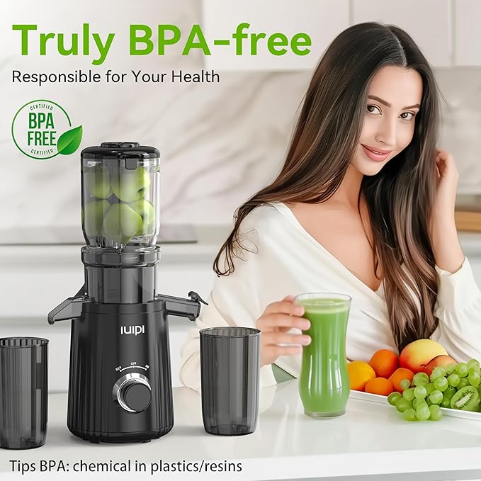 Cold Press Juicer, Slow Masticating Juicer Machines for Whole Vegetable and Fruit, 4.3" Feed Chute, BPA Free, Quiet Easy Clean Juicer to Unlock Fresh & Nutritious Juices (Black)-Ruum Studio Home