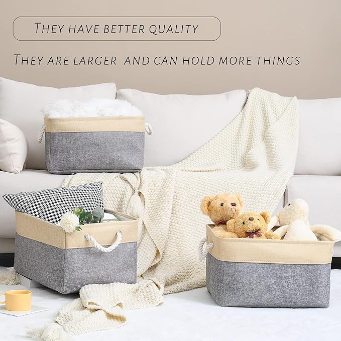 Organization and Storage Basket for Organizing - Large 4 Pack 16x12x8 inch Collapsible Baskets for Shelves Fabric Storage Cube, Storage Bins for Laundry Cloth Books Gift (Gold & Grey)-Ruum Studio Home