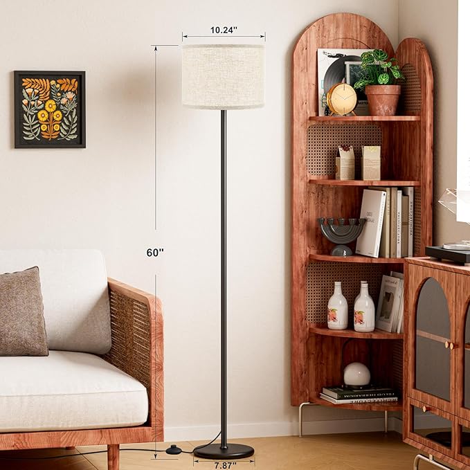 Ambimall 60'' Modern Floor Lamp Set of 2, 2PK Tall Lamps for Living Room Bedroom, Beige Shade with Black Pole(Without Bulb)-Ruum Studio Home