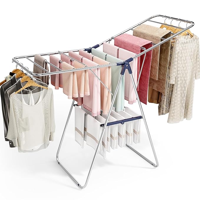 APEXCHASER Clothes Drying Rack, Drying Rack Clothing with Height-Adjustable, Foldable Gullwings Laundry Drying Rack, Indoor Outdoor Use, No Assembly-Ruum Studio Home